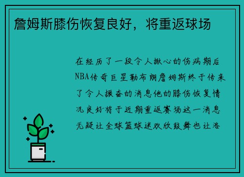 詹姆斯膝伤恢复良好，将重返球场